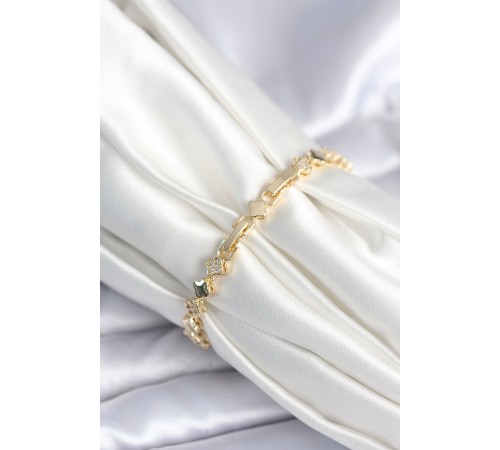 Pirinç Gold Renk Zirkon Taşlı Yonca Model Kadın Bileklik - TJ-BB7969