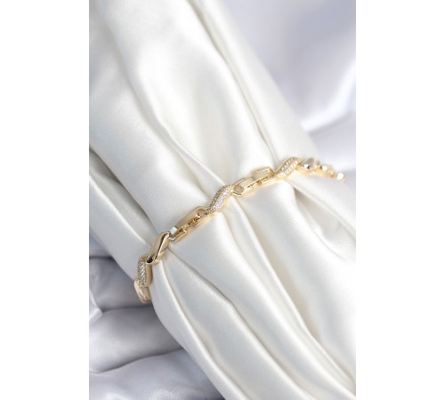 Pirinç Gold Renk Zirkon Taşlı Sarmal Model Kadın Bileklik - TJ-BB7970