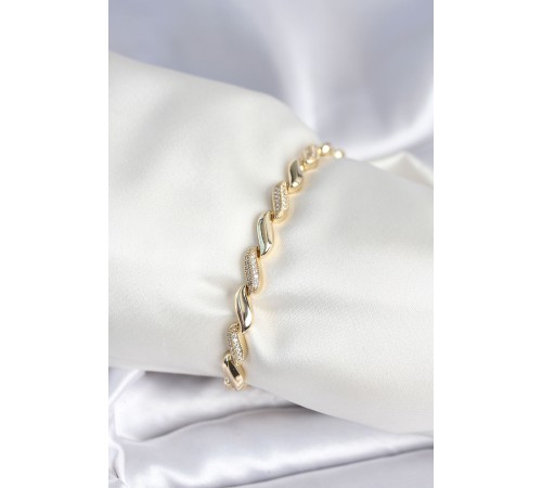Pirinç Gold Renk Zirkon Taşlı Sarmal Model Kadın Bileklik - TJ-BB7970