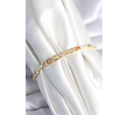 Pirinç Gold Renk Zirkon Taşlı Kadın Bileklik - TJ-BB7971