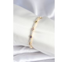 Pirinç Gold Renk Zirkon Taşlı Kadın Bileklik - TJ-BB7971