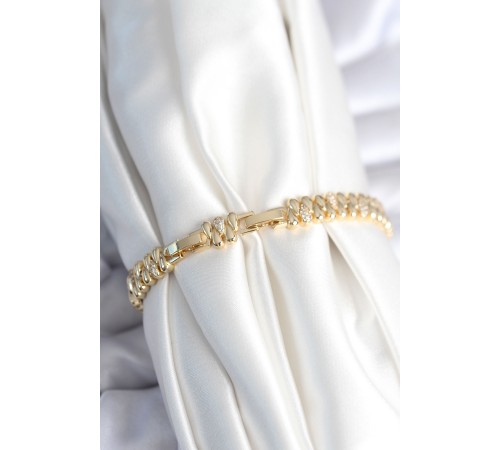 Pirinç Gold Renk Damla Model Zirkon Taşlı Kadın Bileklik - TJ-BB7972