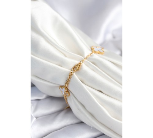 316L Çelik Zincir Zirkon Taşlı Yonca Beyaz Kadın Bileklik - TJ-BB7977