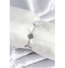 316L Çelik Zincir Gümüş Renk Zirkon Taşlı Yonca Beyaz Kadın Bileklik - TJ-BB7978