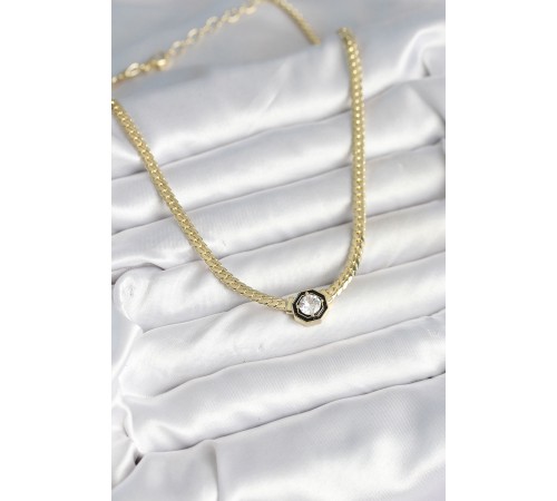 Pirinç Gold Renk Zirkon Taşlı Kadın Kolye - TJ-BKO10601