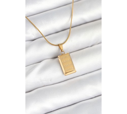316L Çelik Gold Renk Külçe Altın Model Kolye - TJ-BKO10604