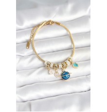 Pirinç Gold Renk Dünya Charmlı Kadın Bileklik - TJ-BB7987