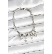 Pirinç Gümüş Renk Kutup Yıldızı Charmlı Kadın Bileklik - TJ-BB7992