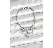 Pirinç Gümüş Renk Yusufçuk Charmlı Kadın Bileklik - TJ-BB7996