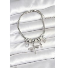Pirinç Gümüş Renk Yusufçuk Charmlı Kadın Bileklik - TJ-BB7996