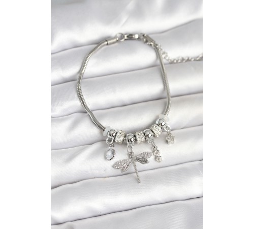 Pirinç Gümüş Renk Yusufçuk Charmlı Kadın Bileklik - TJ-BB7996