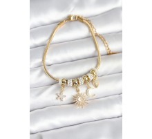 Pirinç Gold Renk Ay ve Güneş Charmlı Kadın Bileklik - TJ-BB7997