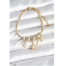 Pirinç Gold Renk Ay ve Güneş Charmlı Kadın Bileklik - TJ-BB7997