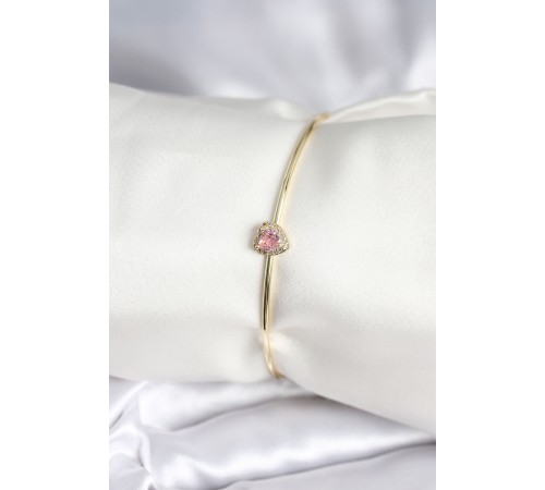 Pembe Zirkon Taşlı Kalp Model Gold Renk Kadın Bileklik - TJ-BB8001