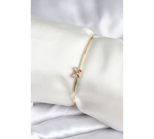 Renkli Kelebek Figür Gold Renk Pirinç Kadın Bileklik - TJ-BB8004