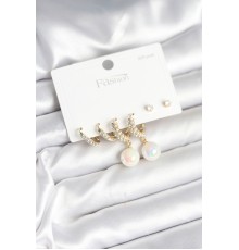 Pirinç Gold Renk İncili 925 Ayar Gümüş Çivi Kadın Küpe Seti - TJ-BKP11250