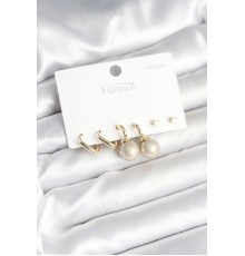 Pirinç Gold Renk İnci Detaylı 925 Gümüş Çivili Kadın Küpe Seti - TJ-BKP11253