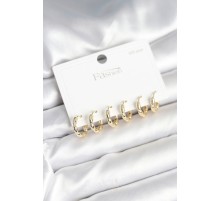 Pirinç Gold Renk Baklalı Halka 925 Gümüş Çivi Kadın Küpe Seti - TJ-BKP11255