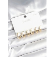 Pirinç Gold Renk Baklalı Halka 925 Gümüş Çivi Kadın Küpe Seti - TJ-BKP11255