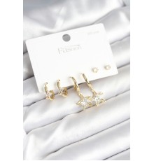 Pirinç Gold Renk Yıldız Model 925 Gümüş Çivili Kadın Küpe Seti - TJ-BKP11256