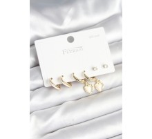 Pirinç Gold Renk Kalp Detaylı 925 Ayar Gümüş Çivili Kadın Küpe Seti - TJ-BKP11258