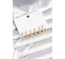 Pirinç Gold Renk Kemik Halka Model 925 Ayar Gümüş Çivili Kadın Küpe Seti - TJ-BKP11261