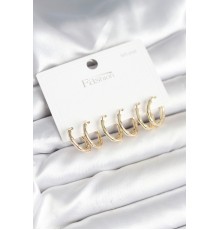 Pirinç Gold Renk Kemik Halka Model 925 Ayar Gümüş Çivili Kadın Küpe Seti - TJ-BKP11261