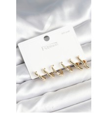 Pirinç Gold Renk Kalp Yıldız ve Halka Model 925 Ayar Gümüş Çivili Kadın Küpe Seti - TJ-BKP11262