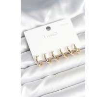 Gold Renk Pirinç Halka Model 925 Ayar Gümüş Çivili Kadın Küpe Seti - TJ-BKP11263