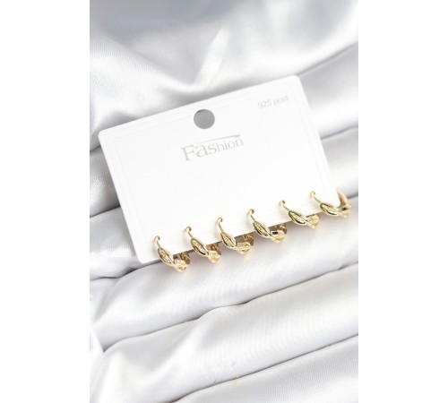 Gold Renk Pirinç Sarmal Model 925 Ayar Gümüş Çivili Kadın Küpe Seti - TJ-BKP11265