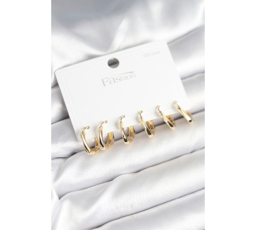 Gold Renk Pirinç Kare Halka Model 925 Ayar Gümüş Çivili Kadın Küpe Seti - TJ-BKP11266