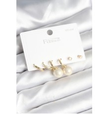 Gold Renk Pirinç 925 Ayar Gümüş Çivili Kadın Küpe Seti - TJ-BKP11269