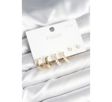 Gold Renk Pirinç Halka 925 Ayar Gümüş Çivili Kadın Küpe Seti - TJ-BKP11272