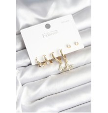 Gold Renk Pirinç Kelebek Model 925 Ayar Gümüş Çivili Kadın Küpe Seti - TJ-BKP11273