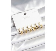 Gold Renk Kare Model Pirinç 925 Ayar Gümüş Çivili Kadın Küpe Seti - TJ-BKP11274
