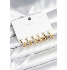 Gold Renk Kare Model Pirinç 925 Ayar Gümüş Çivili Kadın Küpe Seti - TJ-BKP11274