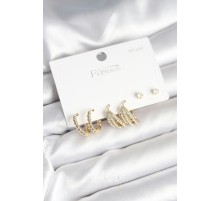 Gold Renk Pirinç 925 Ayar Gümüş Çivili Kadın Küpe Seti - TJ-BKP11276