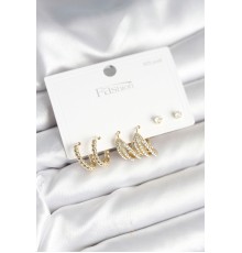 Gold Renk Pirinç 925 Ayar Gümüş Çivili Kadın Küpe Seti - TJ-BKP11276