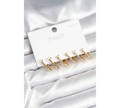 Yıldız Model Gold Renk 925 Ayar Gümüş Çivili Kadın Küpe Seti - TJ-BKP11278