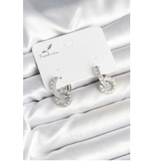 Gümüş Renk Pirinç Zirkon Taşlı Halka Model Kadın Küpe - TJ-BKP11279