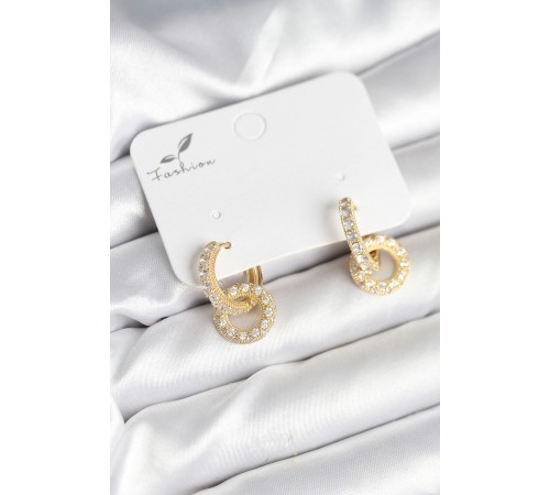 Gold Renk Pirinç Zirkon Taşlı Halka Model Kadın Küpe - TJ-BKP11280