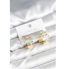 Mineli Karışık Renkli Gold Kadın Küpe - TJ-BKP11283