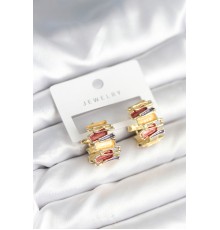 Mineli Karışık Renkli Gold Pirinç Kadın Küpe - TJ-BKP11284