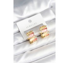 Mineli Karışık Renkli Gold Pirinç Kadın Küpe - TJ-BKP11285