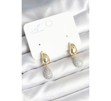 Gold Renk Zirkon Taşlı Damla Pirinç Kadın Küpe - TJ-BKP11288