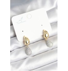 Gold Renk Zirkon Taşlı Damla Pirinç Kadın Küpe - TJ-BKP11288