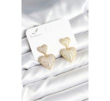 Kalp Model Zirkon Taşlı Gold Renk Pirinç Kadın Küpe - TJ-BKP11290