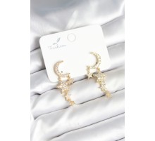 Ay ve Yıldız Model Gold Renk Pirinç Kadın Küpe - TJ-BKP11295