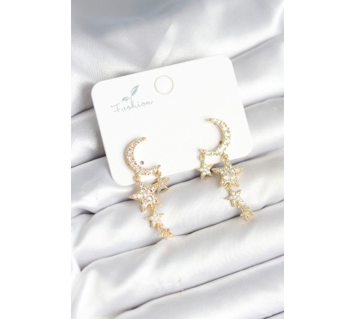 Ay ve Yıldız Model Gold Renk Pirinç Kadın Küpe - TJ-BKP11295