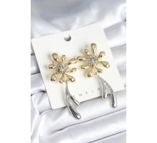 Çiçek Model Gold Gümüş Renk Kadın Küpe - TJ-BKP11298